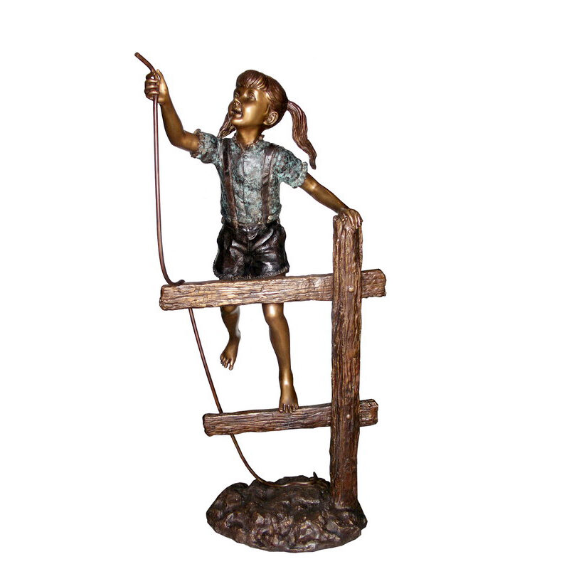 SRB706453 Bronze Girl on Fence holding Rope Sculpture by Metropolitan Galleries Inc