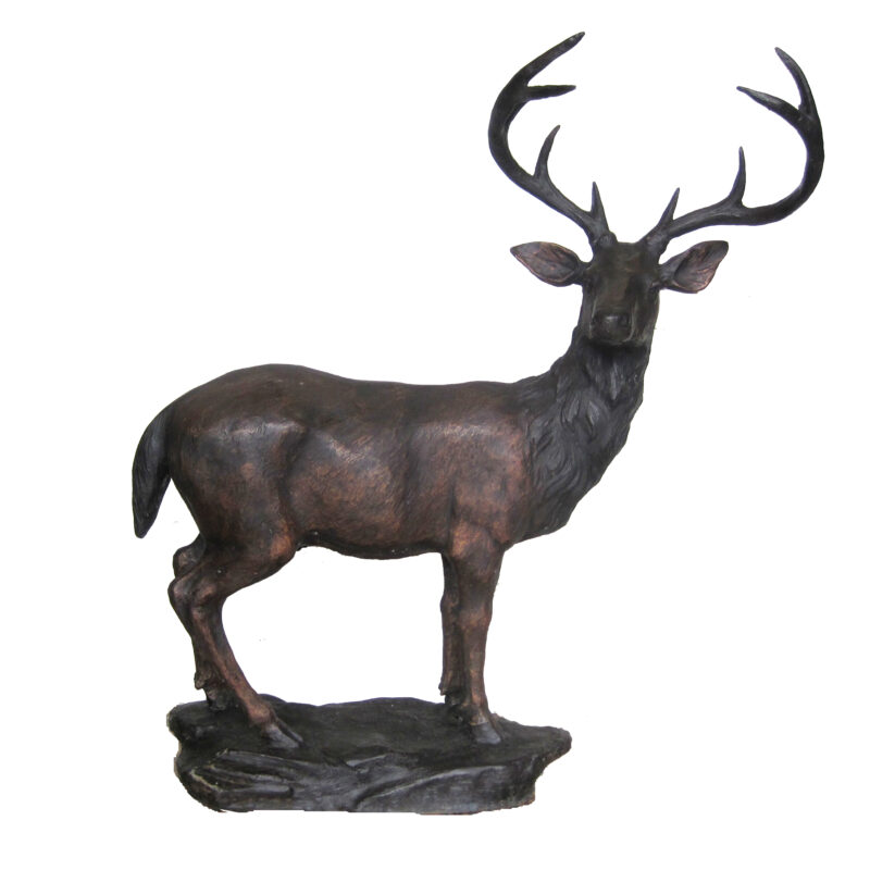 SRB707083 Bronze Standing Deer on Rock Sculpture by Metropolitan Galleries Inc