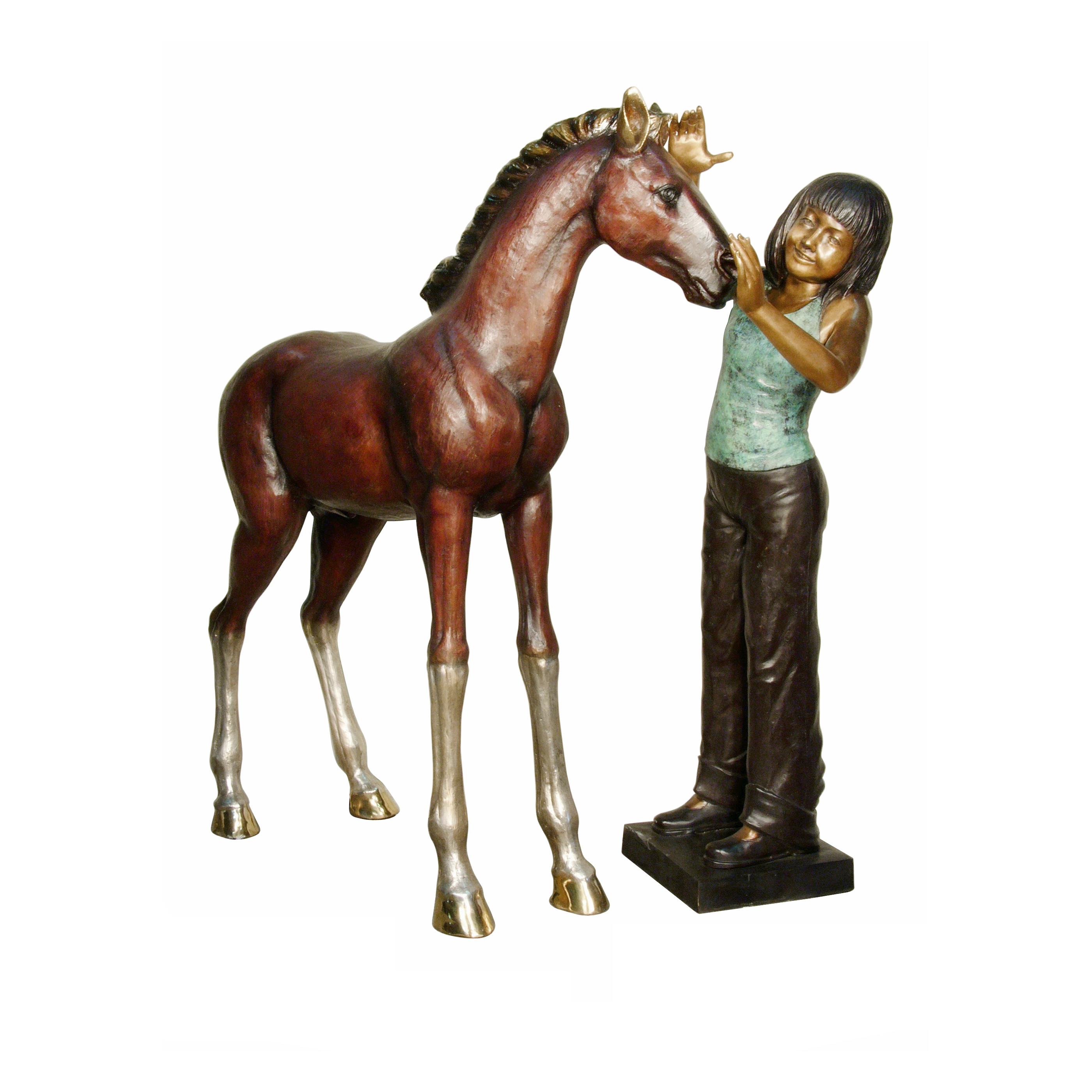 Bronze Girl with Horse Sculpture Set Metropolitan Galleries Inc.