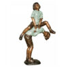 Bronze Girl & Boy Leap Frog Sculpture