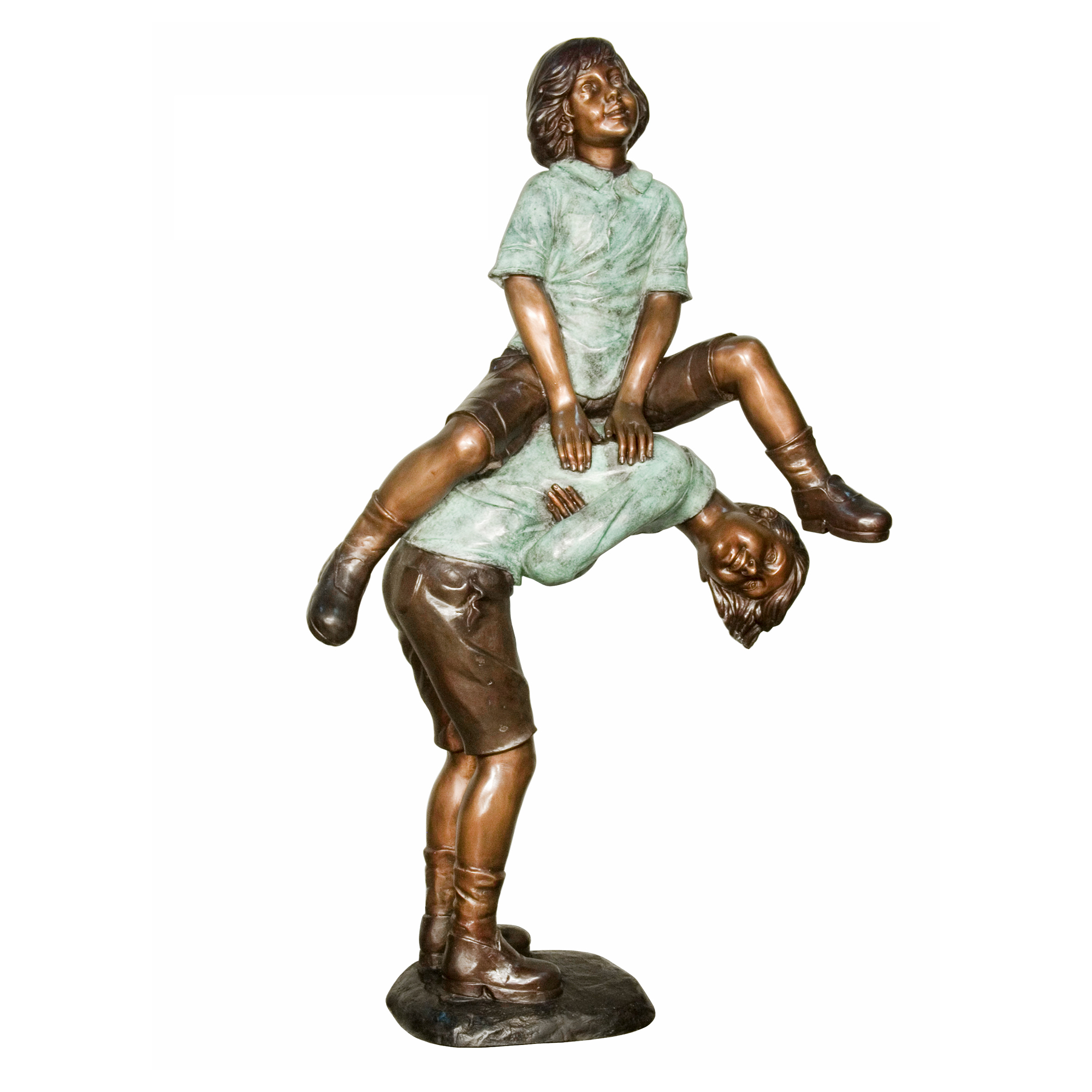 SRB029526 Bronze Girl & Boy Leap Frog Sculpture by Metropolitan Galleries Inc