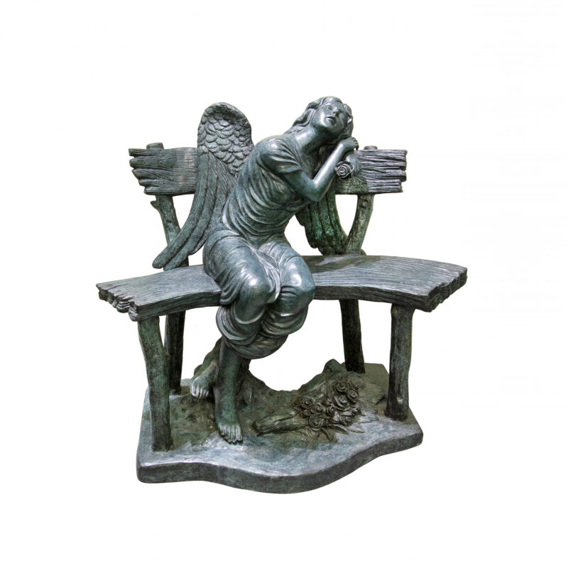 SRB050652 Bronze Sleeping Angel on Bench Sculpture by Metropolitan Galleries Inc