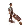 Bronze Boy with Wheelbarrow Sculpture