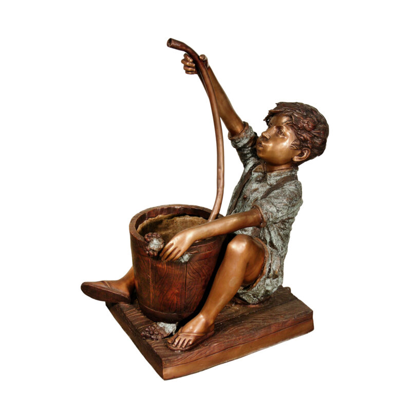 SRB084041 Bronze Boy with Hose & Bucket Fountain Sculpture by Metropolitan Galleries Inc