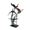 Bronze Four Birds on Grass Sculpture