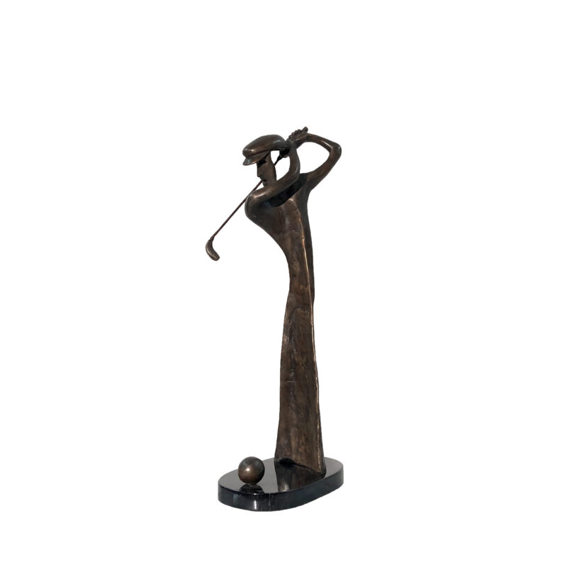 SRB705928 Bronze Abstract GOlfer Table Top Sculpture on Marble Base by Metropolitan Galleries Inc