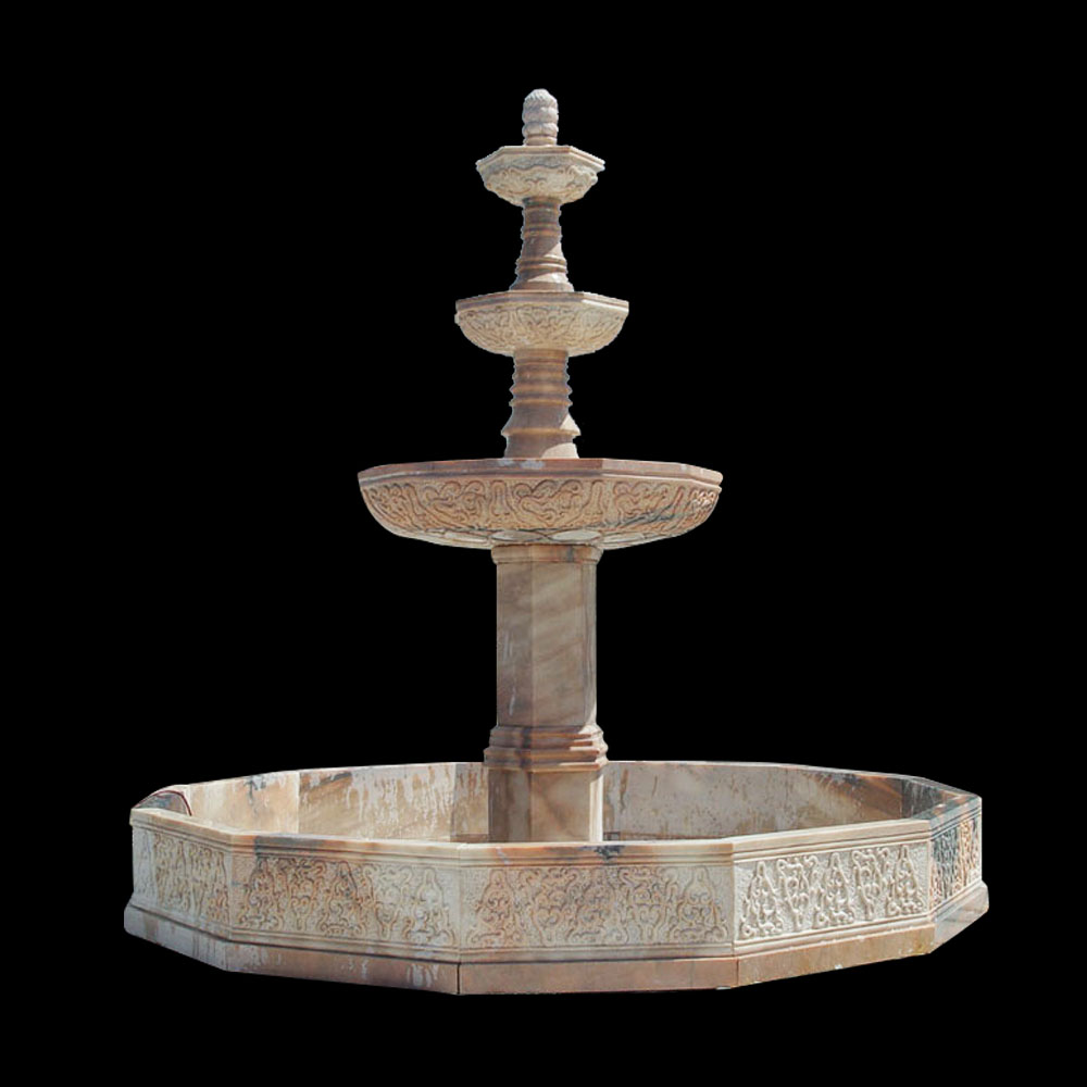 JBF060 Marble Three Tier Fountain with Octagonal Basin in Travertine by Metropolitan Galleries Inc
