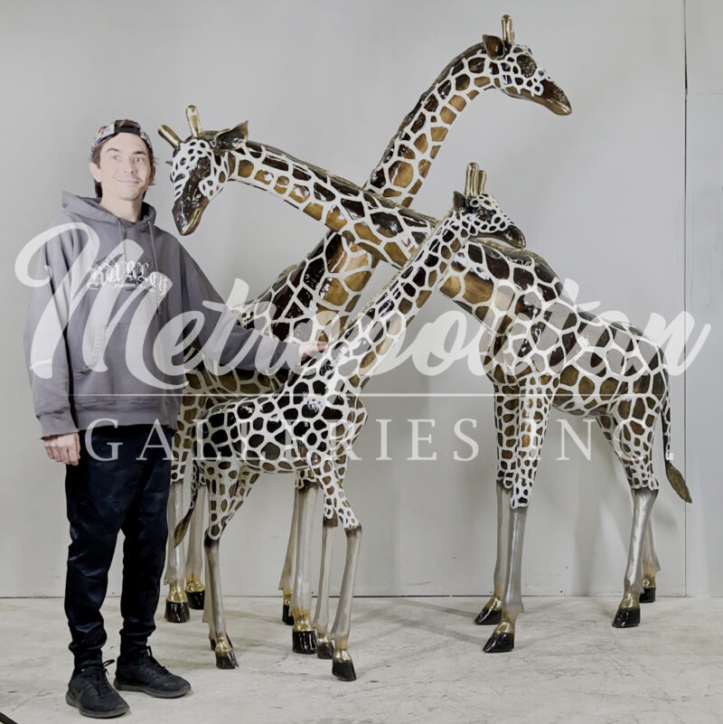SRB050480-90C Bronze Giraffe Family of Three Sculpture Set with Color Epoxy Finish by Metropolitan Galleries Inc SCALE WM
