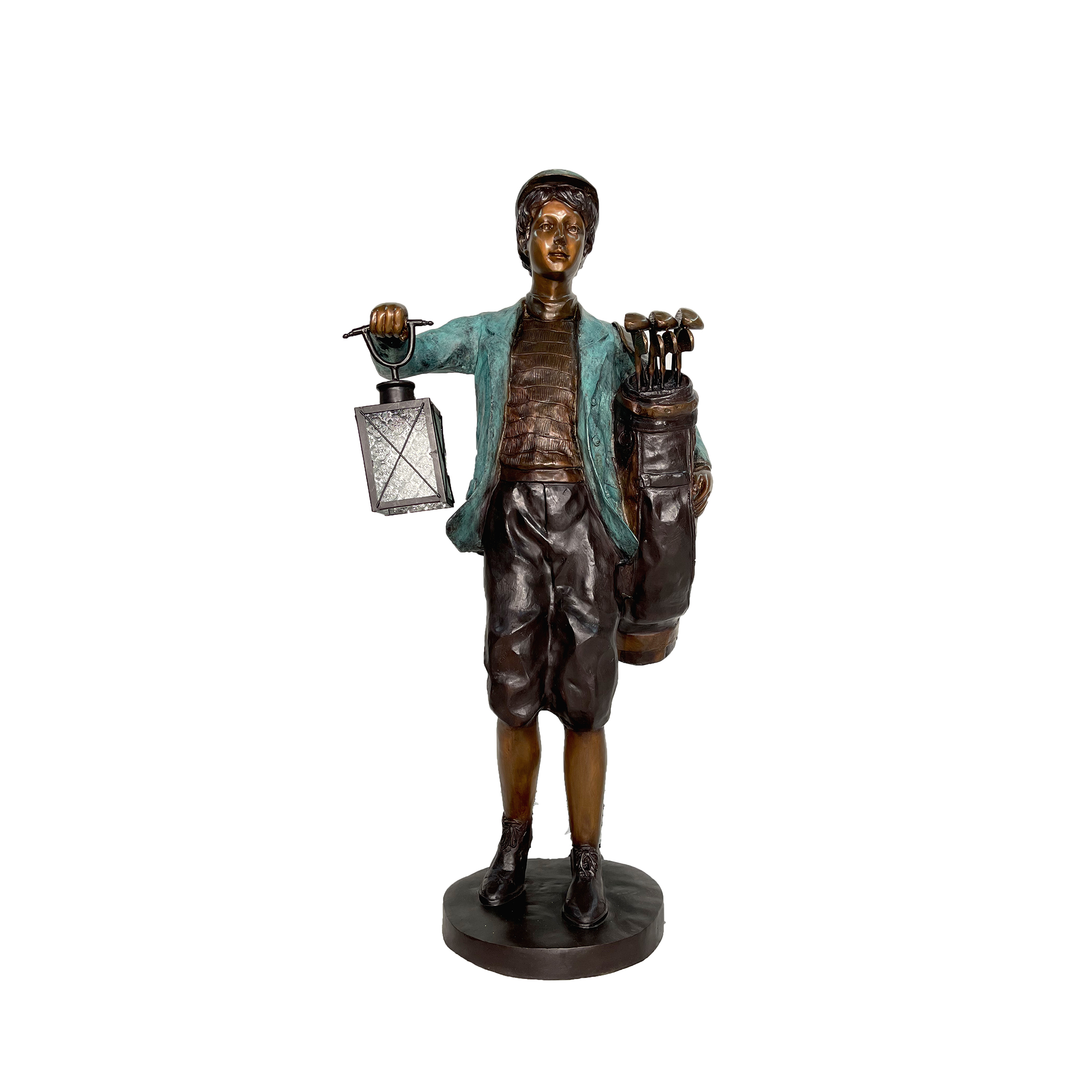 SRB052656 Bronze Golf Caddie Lantern Sculpture by Metropolitan Galleries Inc