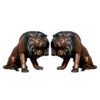 Bronze Roaring Lions Sculpture Pair