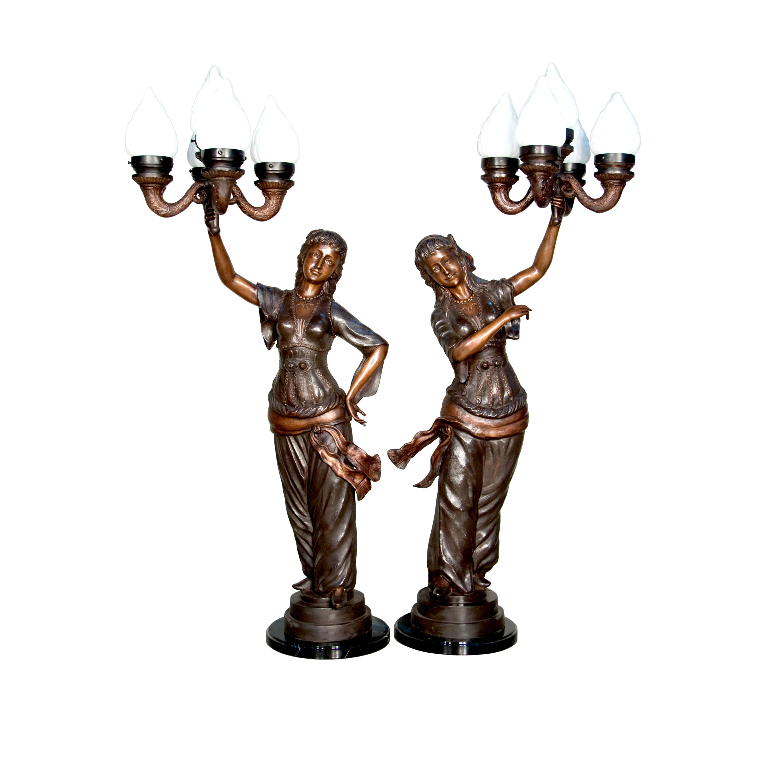 SRB094306 Bronze Lady Torchiere Sculpture Pair by Metropolitan Galleries Inc