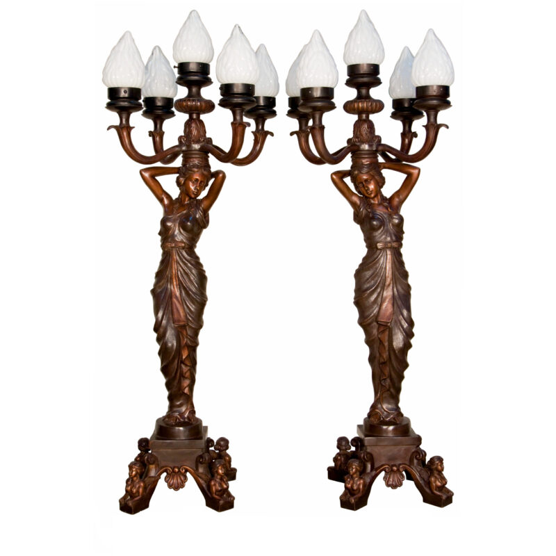 SRB094308 Bronze Lady with Five Lights Sculpture Pair by Metropolitan Galleries Inc
