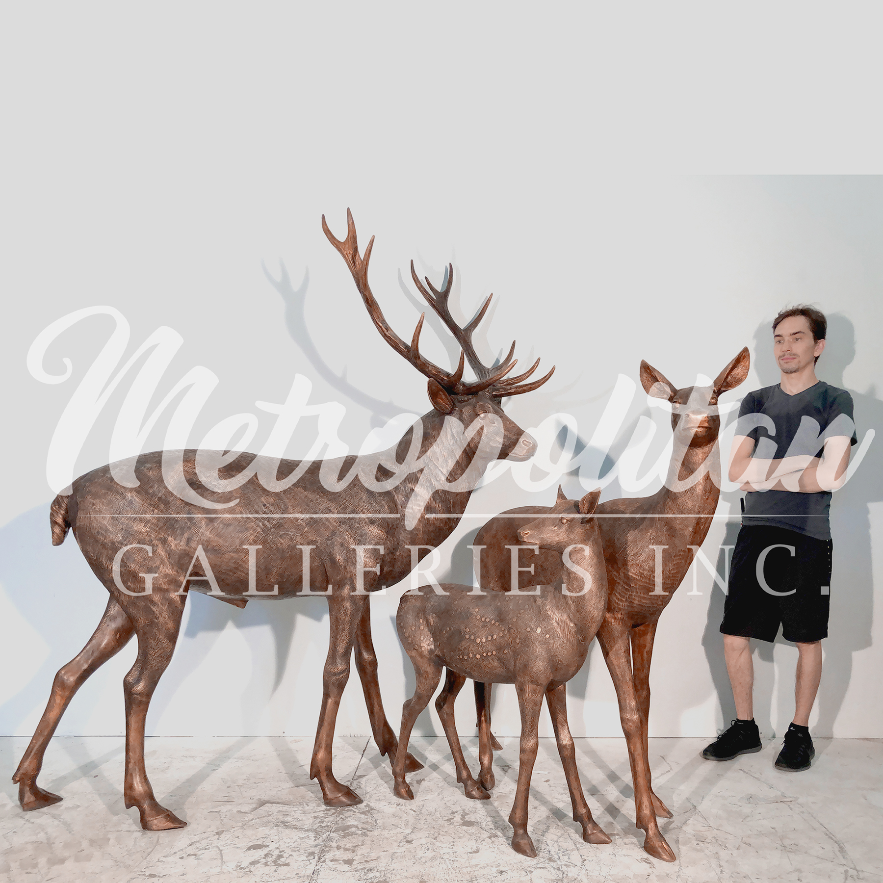 SRB10119 Bronze Deer Family of Three Sculpture Set exclusive by Metropolitan Galleries Inc SCALE WM
