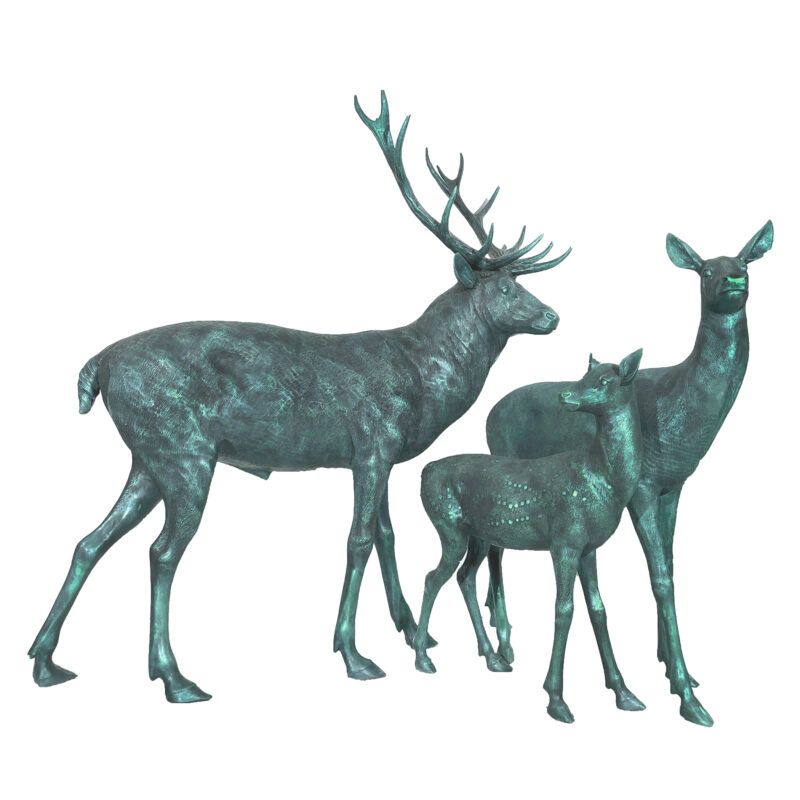 SRB10119 Bronze Deer Family of Three Sculpture Set in Verdigris Patina exclusive by Metropolitan Galleries Inc web