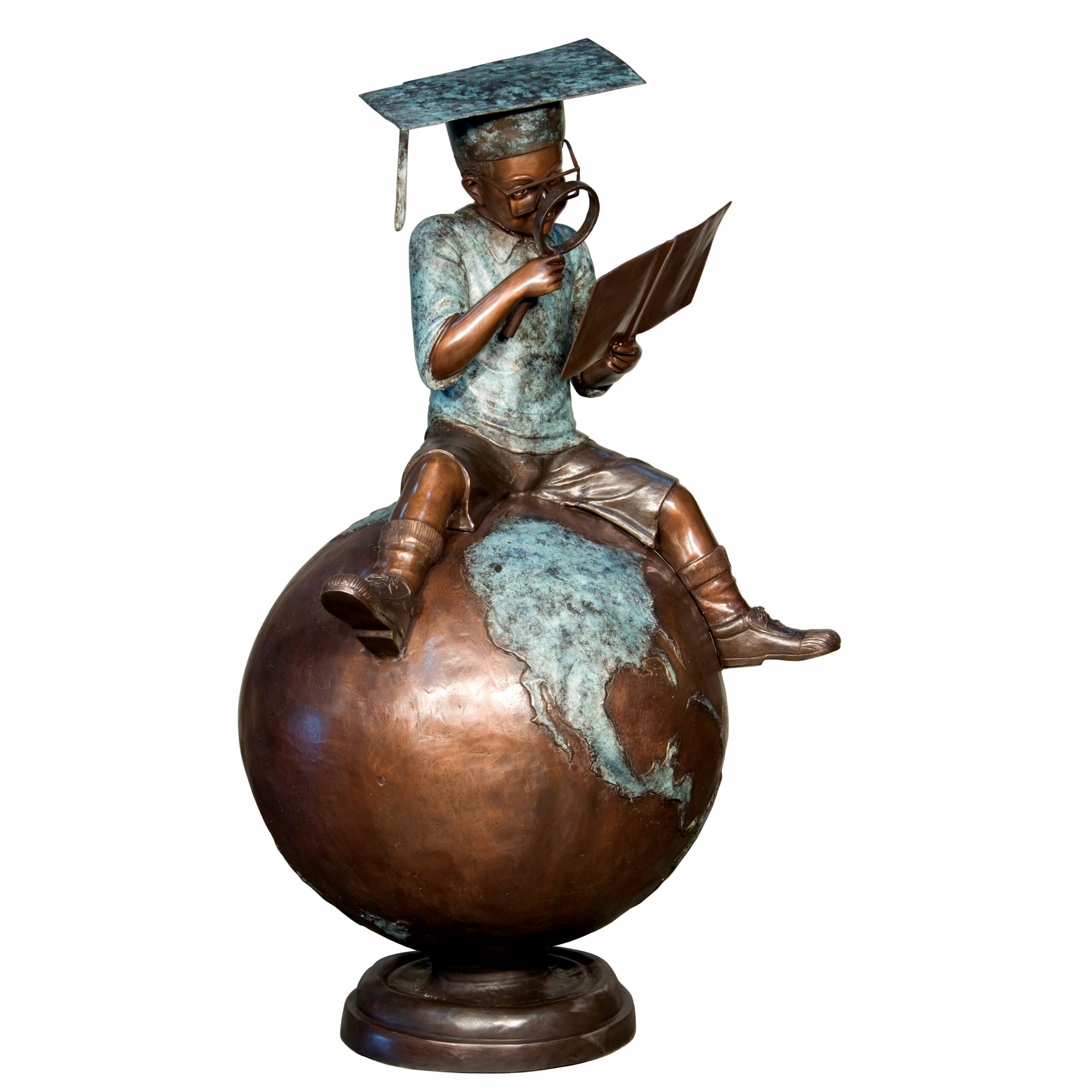 SRB059480 Bronze Graduate Boy atop World Sculpture by Metropolitan Galleries Inc