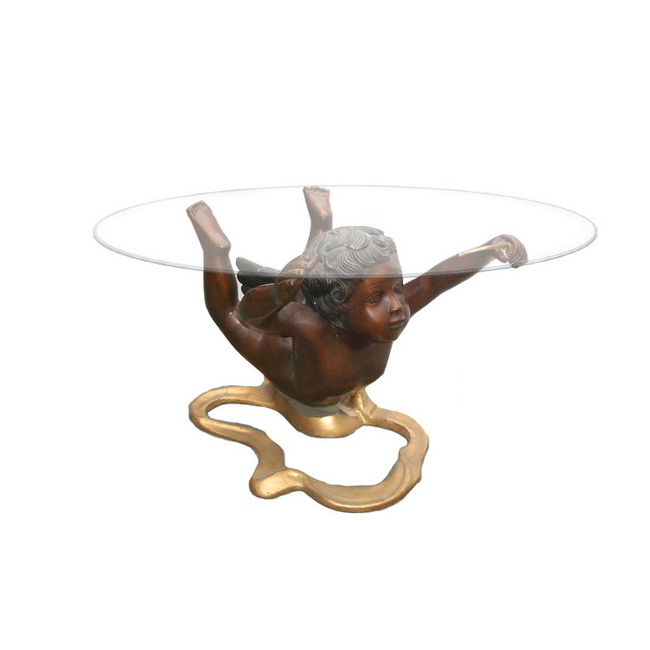 SRB702269 Bronze Flying Cupid Coffee Table Sculpture by Metropolitan Galleries Inc