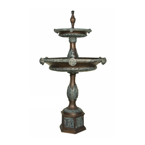 SRB018081-BG Bronze Classical Rose Tier Fountain Brown and Green Patina by Metropolitan Galleries Inc