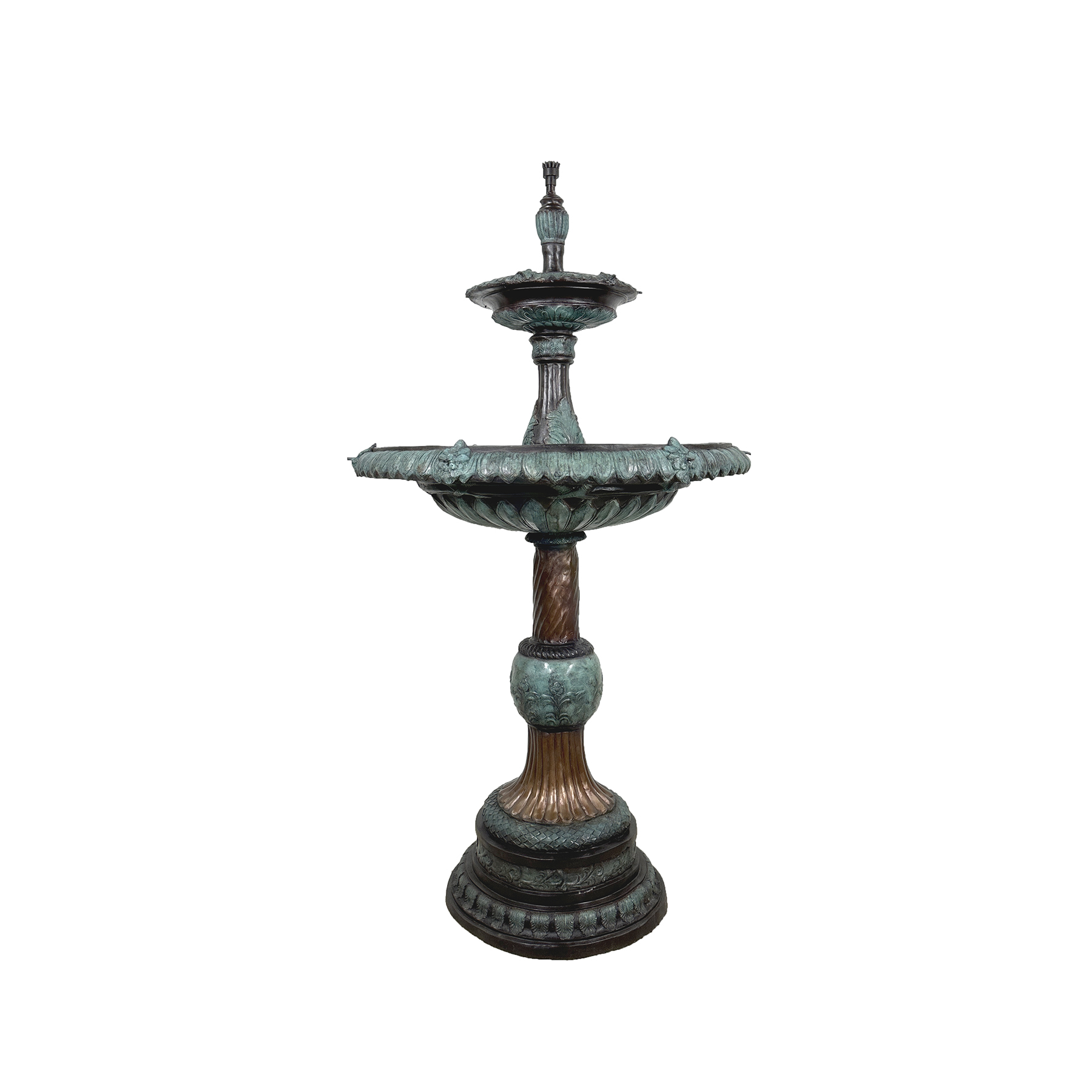 SRB018083-BG Bronze Classical Leaf Tier Fountain in Brown & Green Patina by Metropolitan Galleries Inc