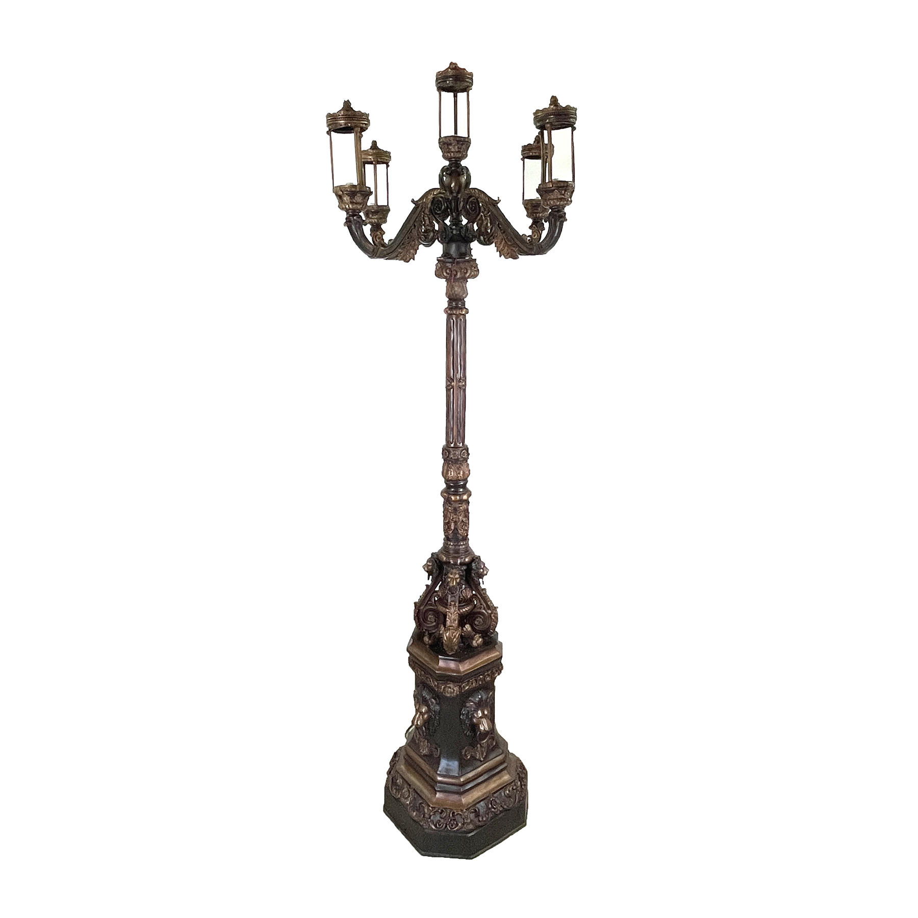 SRB047282 Bronze Five Light Lion Lamp Post by Metropolitan Galleries Inc
