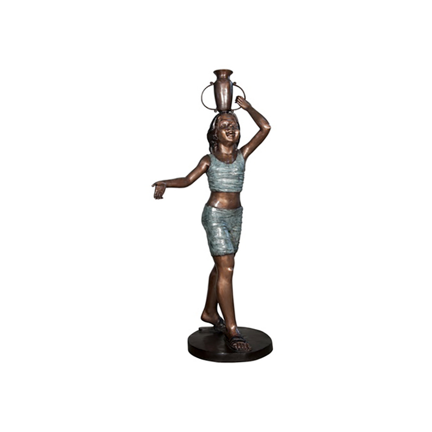 SRB056616 Bronze Girl balancing Jar Fountain Sculpture by Metropolitan Galleries Inc