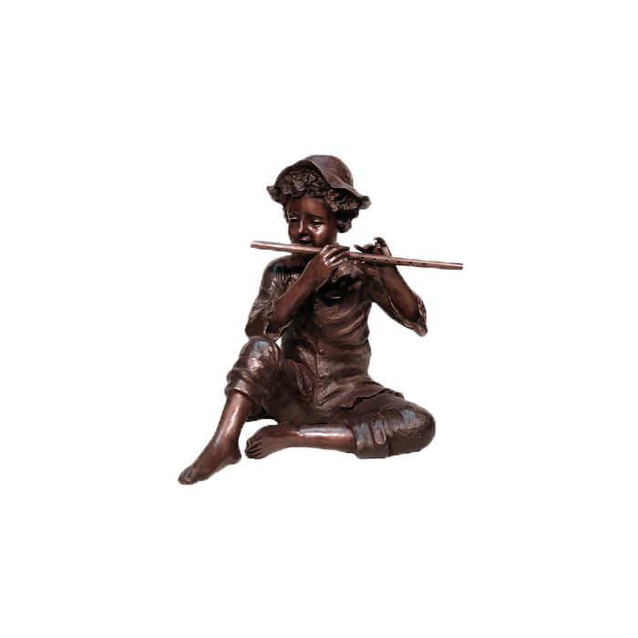 SRB074030 Bronze Sitting Boy with Flute Sculpture by Metropolitan Galleries Inc