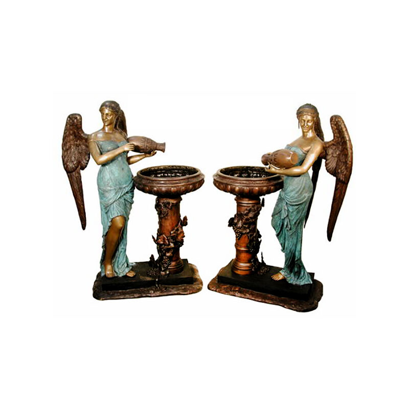 SRB081055-60 Bronze Angel pouring Vase into Bowl Fountain Sculpture Pair by Metropolitan Galleries Inc