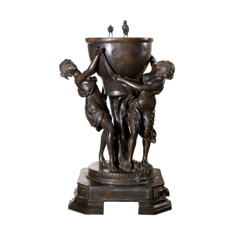 SRB89002 Bronze Ladies holding Birdbath Fountain Sculpture by Metropolitan Galleries Inc