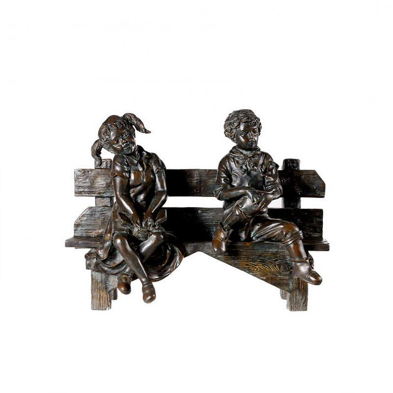 SRB96003-B Bronze Boy & Girl sitting on Bench Sculpture by Metropolitan Galleries Inc