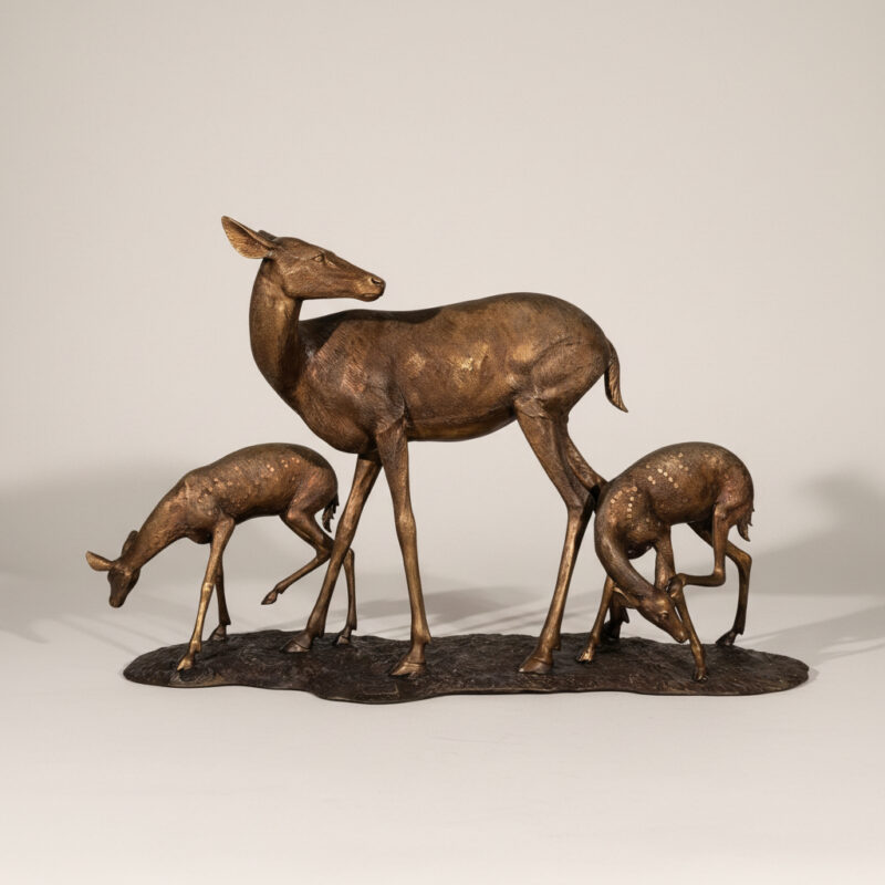 SRB10120 Bronze Doe & Two Fawns on Base Sculpture by Metropolitan Galleries Inc.