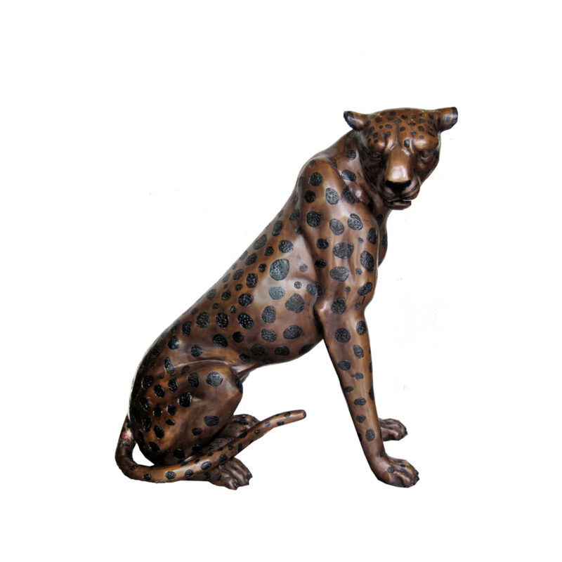 SRB703628-A Bronze Sitting Leopard Sculpture Facing Right by Metropolitan Galleries Inc
