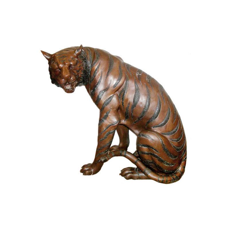 SRB703629A Bronze Sitting Tiger Sculpture by Metropolitan Galleries Inc