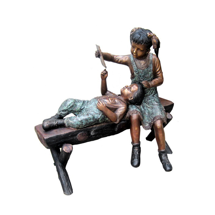 SRB706705 Bronze Brother & SIster on Bench Sculpture by Metropolitan Galleries Inc