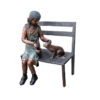 Bronze Girl & Cat on Bench Sculpture