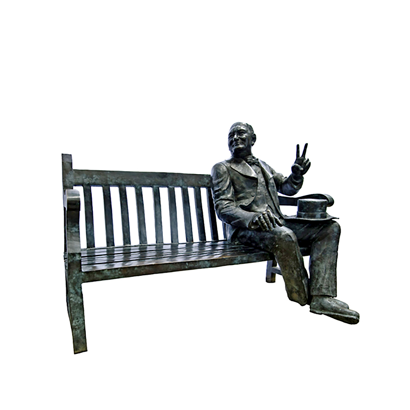 SRB96140 Bronze Churchill on Bench Sculpture by Metropolitan Galleries Inc