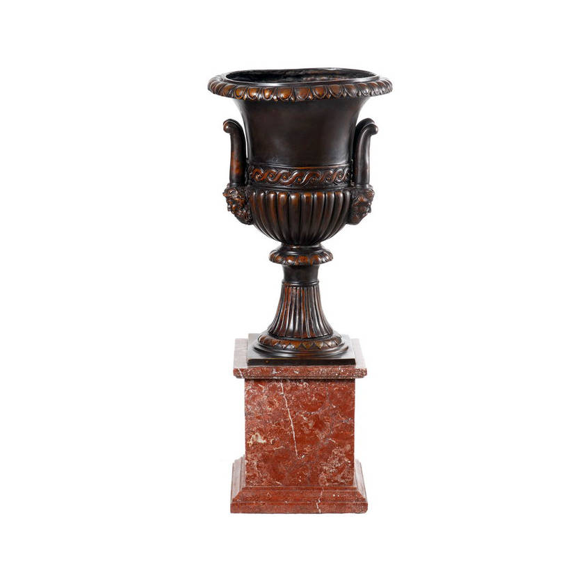 SRB99045M Bronze Tuscan Urn atop Marble Pedestal by Metropolitan Galleries Inc