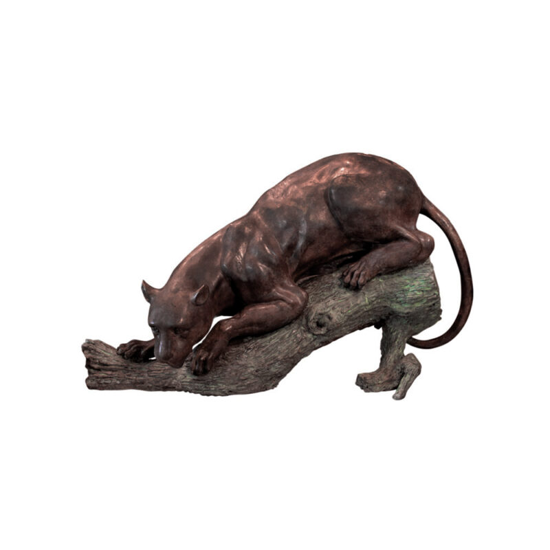 SRB990920 Bronze Panther on Log Sculpture by Metropolitan Galleries Inc