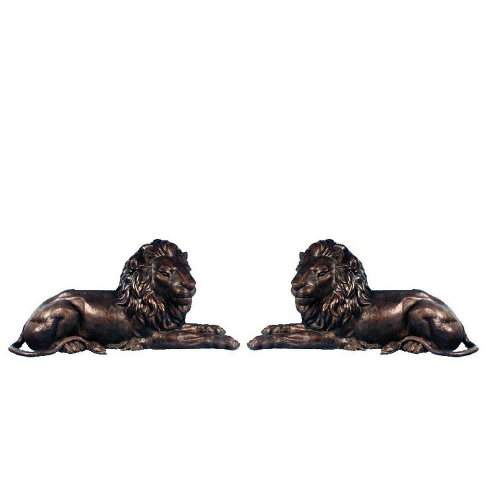 SRB992351-52 Bronze Lying Lion Sculpture Pair by Metropolitan Galleries Inc