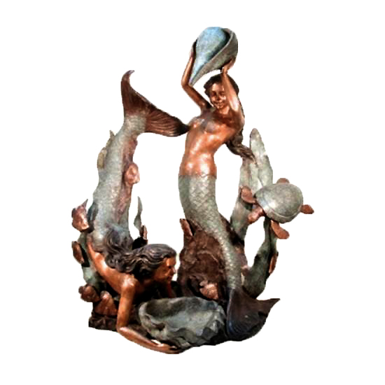 SRB070088 Bronze Mermaids in Sea Fountain Sculpture by Metropolitan Galleries Inc (Large)