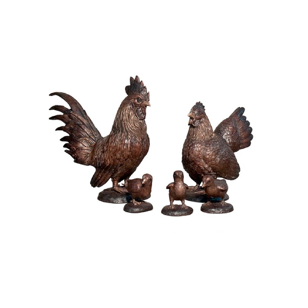 SRB047218-26 Bronze Rooster & Chicken Family Sculpture Set by Metropolitan Galleries Inc