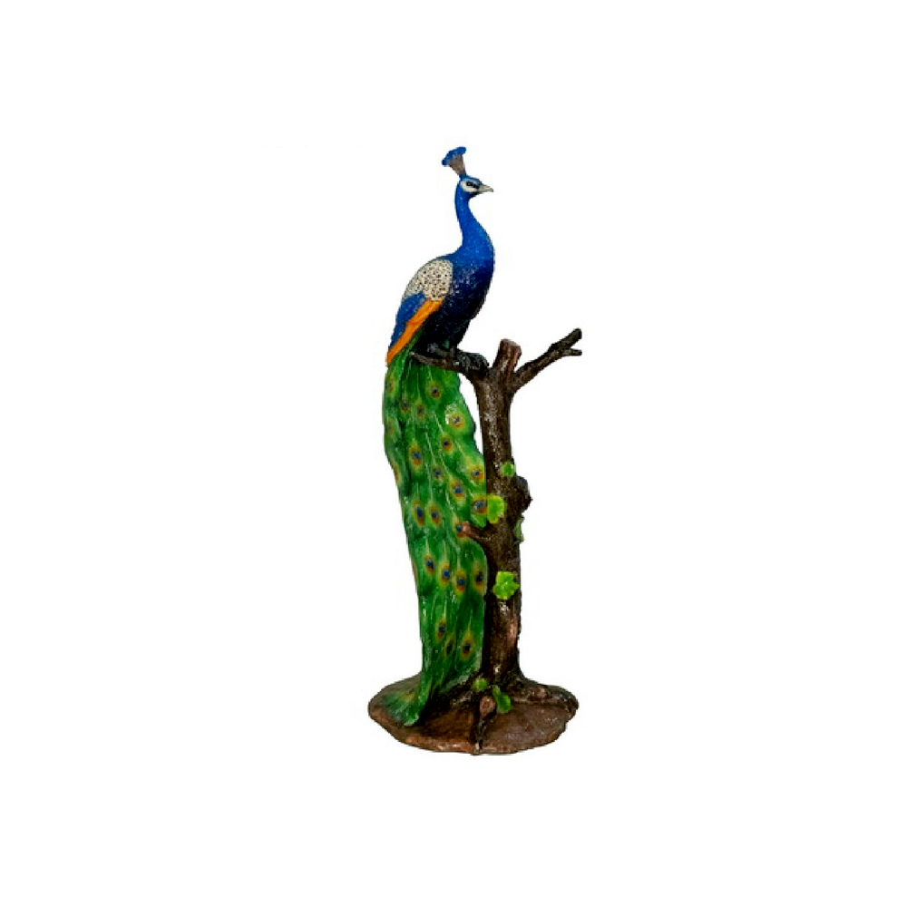 SRB047286 Bronze Colorful Peacock in Tree Sculpture by Metropolitan Galleries Inc