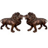 Bronze Walking Lions Sculpture Pair