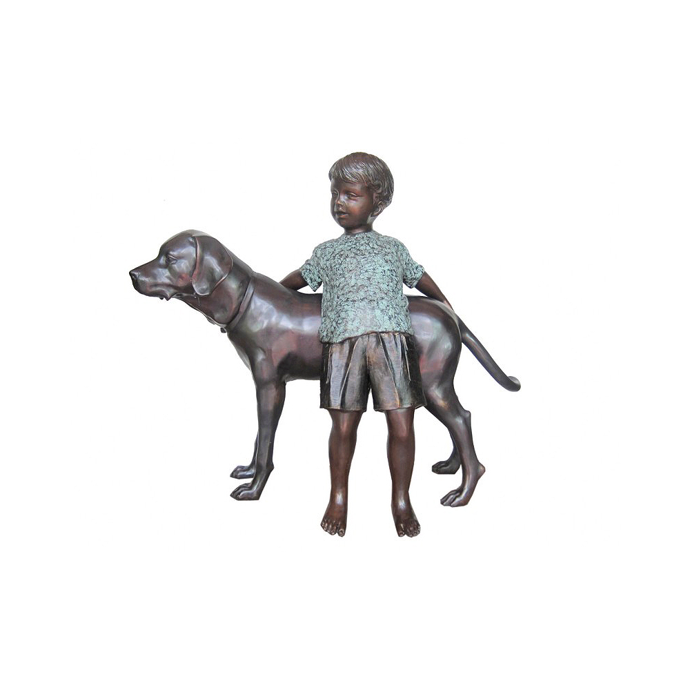 SRB706764 Bronze Boy with Labrador Dog Sculpture by Metropolitan Galleries Inc