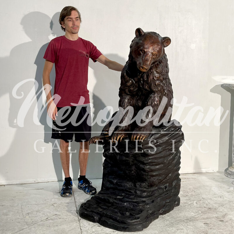 SRB706427 Bronze Bear sitting on Rock Sculpture by Metropolitan Galleries SCALE WM