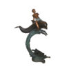 Bronze Boy riding Dolphin on Wave Fountain Sculpture