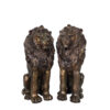 Bronze Sitting Lions Sculpture Pair with Brass Highlights