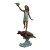 Bronze Girl holding Shell on Sea Turtle Fountain Sculpture