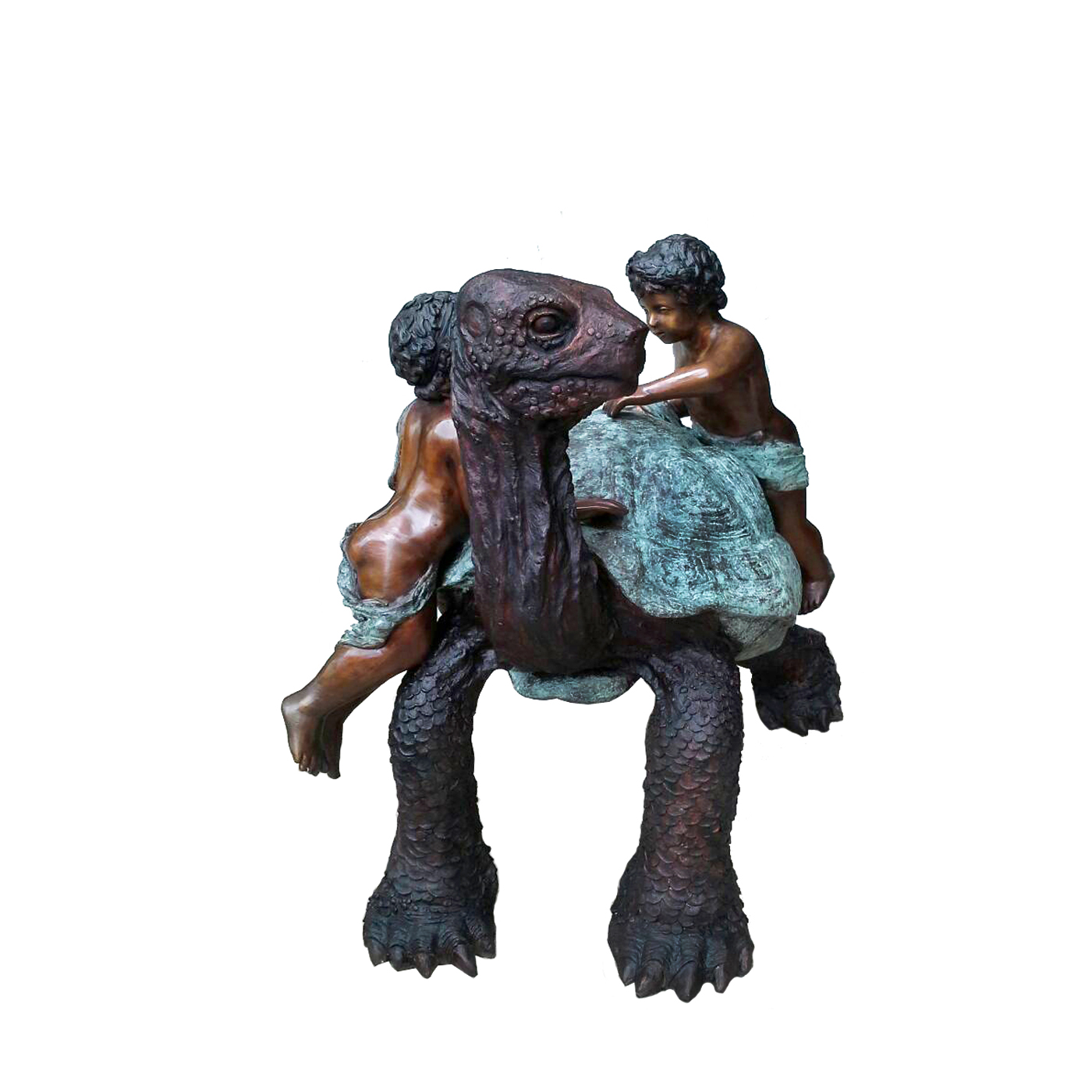 Bronze Two Boys on Turtle Fountain Sculpture - Metropolitan Galleries Inc.