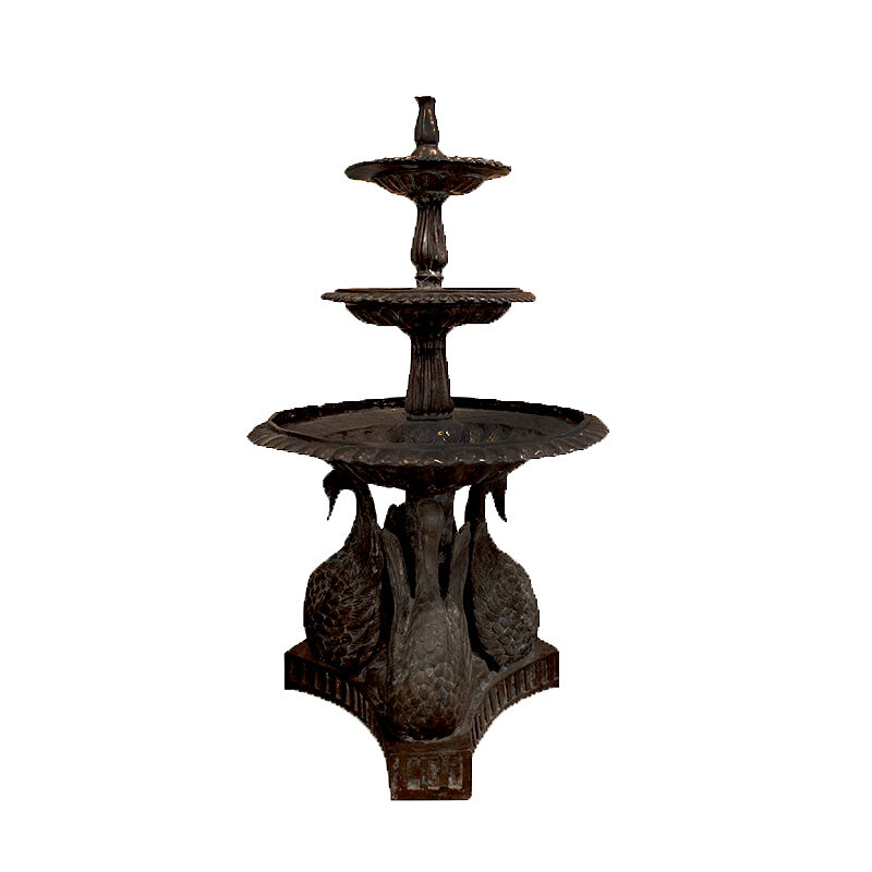 SRB992220 Bronze Three Tier Swans Fountain in Brown Patina by Metropolitan Galleries