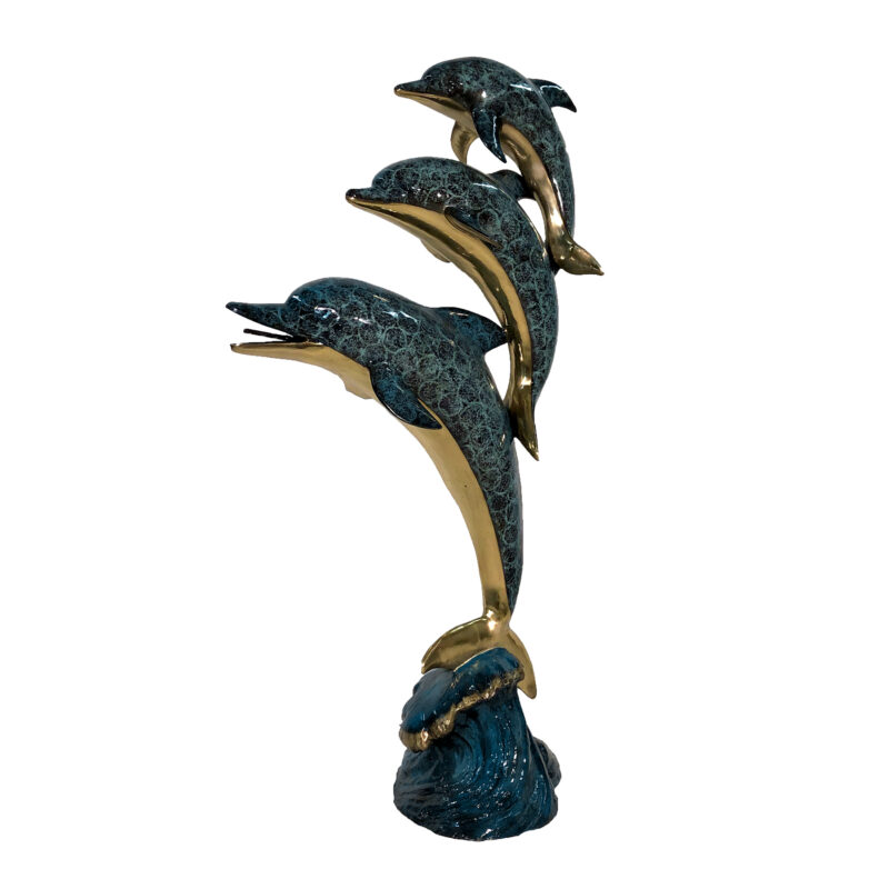 SRB028751C Bronze Three Jumping Dolphins Fountain Sculpture in Color Epoxy Finish by Metropolitan Galleries Inc