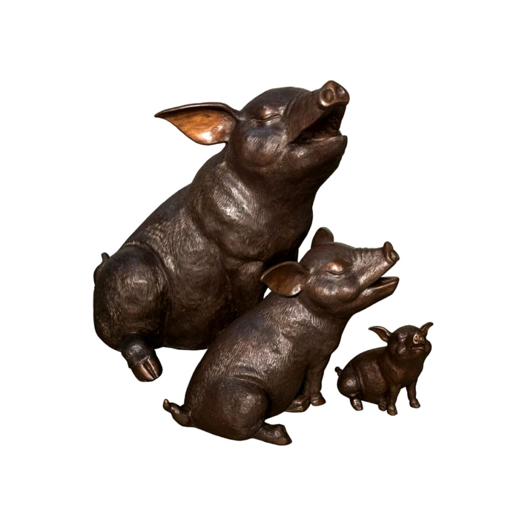 Bronze Pig Family of Three Sculpture Metropolitan Galleries Inc.